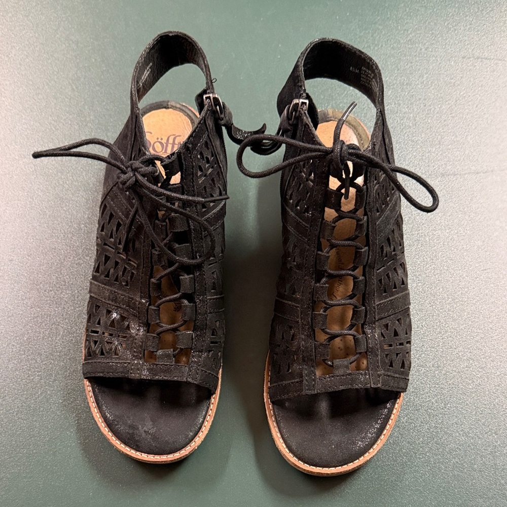 Sofft Black Lace-Up Sandals